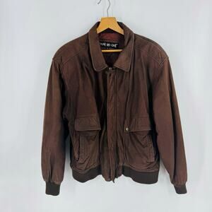 Vintage Wear Me Out Brown Leather Bomber Jacket Size 44 Men’s y2K 90s style